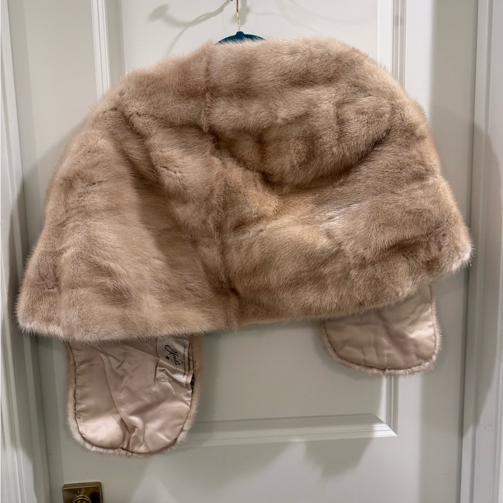 Vintage Natural Pale Biege Mink Cape ~ Tourmaline ~ By Spear & Picardi ~ Rare - Picture 3 of 13